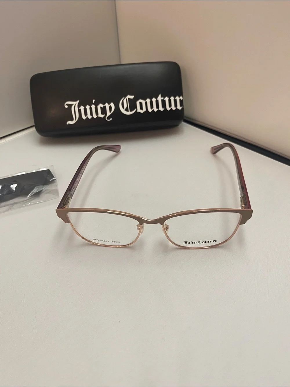 Juicy Couture Rose Gold Metal Frame Eyeglasses with Black Logo Case,pink accents